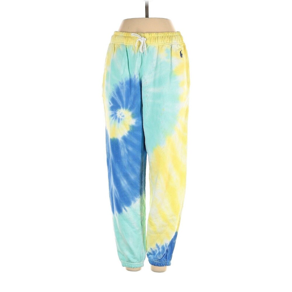 POLO RALPH LAUREN Yellow Blue Tie Dye Tapered Jogger Track Pants Sweatpants - S